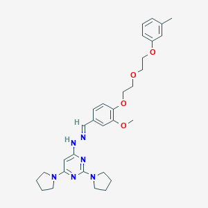 molecular formula C31H40N6O4 B327840 4-[(2E)-2-(3-methoxy-4-{2-[2-(3-methylphenoxy)ethoxy]ethoxy}benzylidene)hydrazinyl]-2,6-di(pyrrolidin-1-yl)pyrimidine 