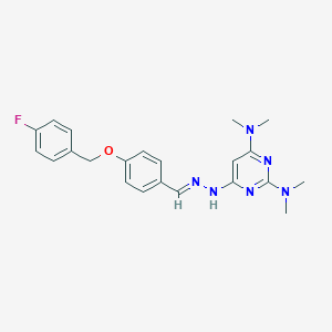 molecular formula C22H25FN6O B327842 4-[(4-Fluorobenzyl)oxy]benzaldehyde [2,6-bis(dimethylamino)-4-pyrimidinyl]hydrazone 