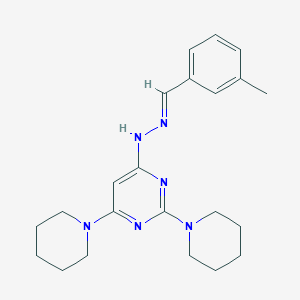 4-[(2E)-2-(3-methylbenzylidene)hydrazinyl]-2,6-di(piperidin-1-yl)pyrimidine