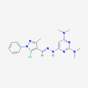 molecular formula C19H23ClN8 B327852 5-chloro-3-methyl-1-phenyl-1H-pyrazole-4-carbaldehyde [2,6-bis(dimethylamino)-4-pyrimidinyl]hydrazone 