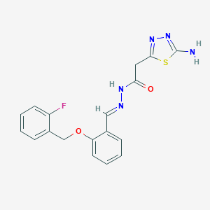 molecular formula C18H16FN5O2S B327853 2-(5-amino-1,3,4-thiadiazol-2-yl)-N'-[(E)-{2-[(2-fluorobenzyl)oxy]phenyl}methylidene]acetohydrazide 