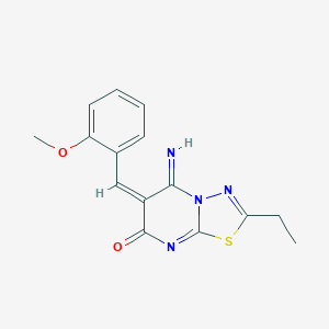 molecular formula C15H14N4O2S B327862 2-ethyl-5-imino-6-(2-methoxybenzylidene)-5,6-dihydro-7H-[1,3,4]thiadiazolo[3,2-a]pyrimidin-7-one 