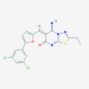 molecular formula C18H12Cl2N4O2S B327869 (6Z)-6-{[5-(3,5-dichlorophenyl)furan-2-yl]methylidene}-2-ethyl-5-imino-5,6-dihydro-7H-[1,3,4]thiadiazolo[3,2-a]pyrimidin-7-one 