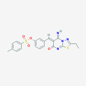 molecular formula C21H18N4O4S2 B327870 3-[(Z)-(2-ethyl-5-imino-7-oxo-5H-[1,3,4]thiadiazolo[3,2-a]pyrimidin-6(7H)-ylidene)methyl]phenyl 4-methylbenzenesulfonate 