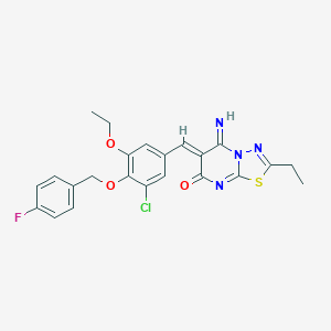 molecular formula C23H20ClFN4O3S B327872 6-{3-chloro-5-ethoxy-4-[(4-fluorobenzyl)oxy]benzylidene}-2-ethyl-5-imino-5,6-dihydro-7H-[1,3,4]thiadiazolo[3,2-a]pyrimidin-7-one 