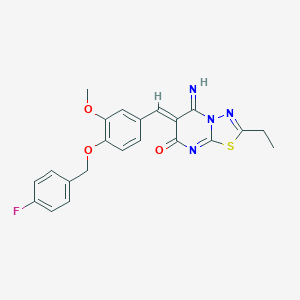 molecular formula C22H19FN4O3S B327873 2-ethyl-6-{4-[(4-fluorobenzyl)oxy]-3-methoxybenzylidene}-5-imino-5,6-dihydro-7H-[1,3,4]thiadiazolo[3,2-a]pyrimidin-7-one 