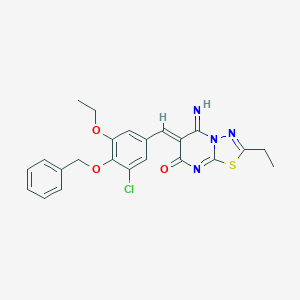 molecular formula C23H21ClN4O3S B327874 6-[4-(benzyloxy)-3-chloro-5-ethoxybenzylidene]-2-ethyl-5-imino-5,6-dihydro-7H-[1,3,4]thiadiazolo[3,2-a]pyrimidin-7-one 