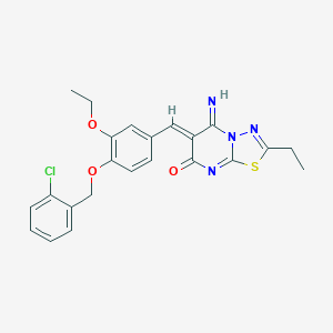 molecular formula C23H21ClN4O3S B327876 (6Z)-6-{4-[(2-chlorobenzyl)oxy]-3-ethoxybenzylidene}-2-ethyl-5-imino-5,6-dihydro-7H-[1,3,4]thiadiazolo[3,2-a]pyrimidin-7-one 
