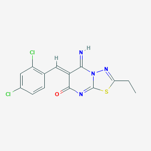 molecular formula C14H10Cl2N4OS B327878 6-(2,4-dichlorobenzylidene)-2-ethyl-5-imino-5,6-dihydro-7H-[1,3,4]thiadiazolo[3,2-a]pyrimidin-7-one 