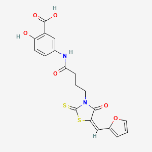 molecular formula C19H16N2O6S2 B3278796 (E)-5-(4-(5-(furan-2-ylmethylene)-4-oxo-2-thioxothiazolidin-3-yl)butanamido)-2-hydroxybenzoic acid CAS No. 682764-83-6