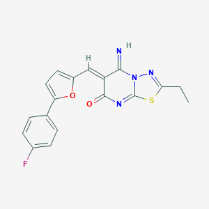 molecular formula C18H13FN4O2S B327882 2-ethyl-6-{[5-(4-fluorophenyl)-2-furyl]methylene}-5-imino-5,6-dihydro-7H-[1,3,4]thiadiazolo[3,2-a]pyrimidin-7-one 