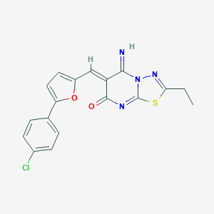 molecular formula C18H13ClN4O2S B327883 6-{[5-(4-chlorophenyl)-2-furyl]methylene}-2-ethyl-5-imino-5,6-dihydro-7H-[1,3,4]thiadiazolo[3,2-a]pyrimidin-7-one 