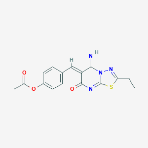 molecular formula C16H14N4O3S B327888 4-[(2-ethyl-5-imino-7-oxo-5H-[1,3,4]thiadiazolo[3,2-a]pyrimidin-6(7H)-ylidene)methyl]phenyl acetate 