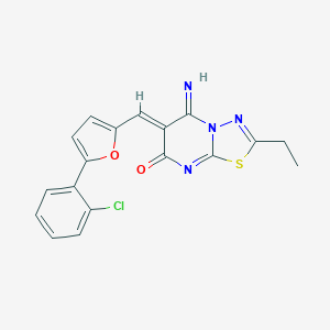 molecular formula C18H13ClN4O2S B327890 6-{[5-(2-chlorophenyl)-2-furyl]methylene}-2-ethyl-5-imino-5,6-dihydro-7H-[1,3,4]thiadiazolo[3,2-a]pyrimidin-7-one 