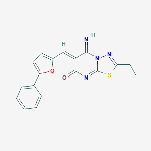 molecular formula C18H14N4O2S B327891 (6Z)-2-ethyl-5-imino-6-[(5-phenylfuran-2-yl)methylidene]-5,6-dihydro-7H-[1,3,4]thiadiazolo[3,2-a]pyrimidin-7-one 