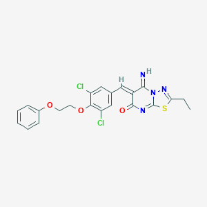 molecular formula C22H18Cl2N4O3S B327892 6-[3,5-dichloro-4-(2-phenoxyethoxy)benzylidene]-2-ethyl-5-imino-5,6-dihydro-7H-[1,3,4]thiadiazolo[3,2-a]pyrimidin-7-one 