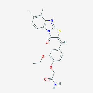molecular formula C22H21N3O4S B327895 2-{4-[(7,8-dimethyl-3-oxo[1,3]thiazolo[3,2-a]benzimidazol-2(3H)-ylidene)methyl]-2-ethoxyphenoxy}acetamide 