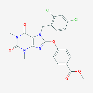 molecular formula C22H18Cl2N4O5 B327897 methyl 4-{[7-(2,4-dichlorobenzyl)-1,3-dimethyl-2,6-dioxo-2,3,6,7-tetrahydro-1H-purin-8-yl]oxy}benzoate 