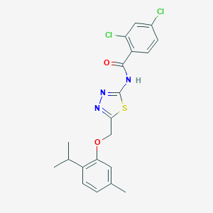 molecular formula C20H19Cl2N3O2S B327914 2,4-dichloro-N-{5-[(2-isopropyl-5-methylphenoxy)methyl]-1,3,4-thiadiazol-2-yl}benzamide 