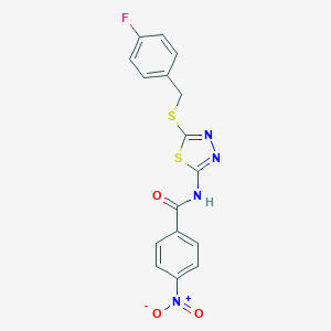 molecular formula C16H11FN4O3S2 B327917 N-{5-[(4-fluorobenzyl)sulfanyl]-1,3,4-thiadiazol-2-yl}-4-nitrobenzamide 