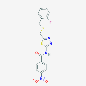 molecular formula C17H13FN4O3S2 B327919 N-(5-{[(2-fluorobenzyl)thio]methyl}-1,3,4-thiadiazol-2-yl)-4-nitrobenzamide 