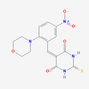 molecular formula C15H14N4O5S B327921 5-[5-nitro-2-(4-morpholinyl)benzylidene]-2-thioxodihydro-4,6(1H,5H)-pyrimidinedione 