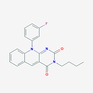 molecular formula C21H18FN3O2 B327924 3-butyl-10-(3-fluorophenyl)pyrimido[4,5-b]quinoline-2,4(3H,10H)-dione 