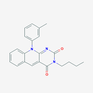 molecular formula C22H21N3O2 B327931 3-butyl-10-(3-methylphenyl)pyrimido[4,5-b]quinoline-2,4(3H,10H)-dione 
