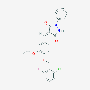 molecular formula C25H20ClFN2O4 B327934 (4E)-4-{4-[(2-chloro-6-fluorobenzyl)oxy]-3-ethoxybenzylidene}-1-phenylpyrazolidine-3,5-dione 