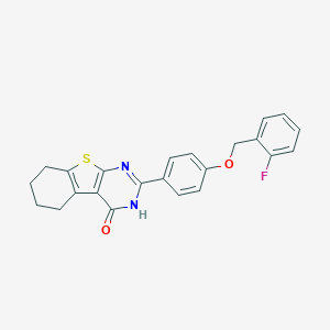 molecular formula C23H19FN2O2S B327939 2-{4-[(2-fluorobenzyl)oxy]phenyl}-5,6,7,8-tetrahydro[1]benzothieno[2,3-d]pyrimidin-4(3H)-one 