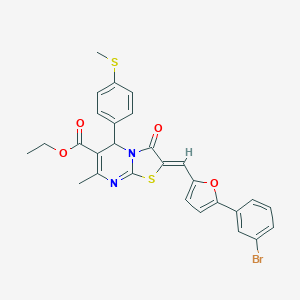 molecular formula C28H23BrN2O4S2 B327943 ethyl (2Z)-2-{[5-(3-bromophenyl)-2-furyl]methylene}-7-methyl-5-[4-(methylthio)phenyl]-3-oxo-2,3-dihydro-5H-[1,3]thiazolo[3,2-a]pyrimidine-6-carboxylate 