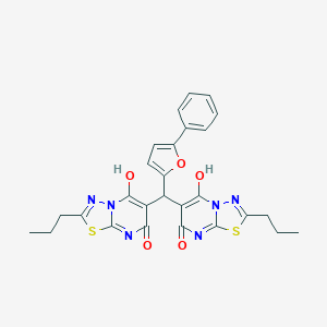 molecular formula C27H24N6O5S2 B327950 5-hydroxy-6-[(5-hydroxy-7-oxo-2-propyl-[1,3,4]thiadiazolo[3,2-a]pyrimidin-6-yl)-(5-phenylfuran-2-yl)methyl]-2-propyl-[1,3,4]thiadiazolo[3,2-a]pyrimidin-7-one 