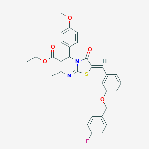 molecular formula C31H27FN2O5S B327953 ethyl 2-{3-[(4-fluorobenzyl)oxy]benzylidene}-5-(4-methoxyphenyl)-7-methyl-3-oxo-2,3-dihydro-5H-[1,3]thiazolo[3,2-a]pyrimidine-6-carboxylate 