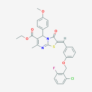 molecular formula C31H26ClFN2O5S B327954 ethyl 2-{3-[(2-chloro-6-fluorobenzyl)oxy]benzylidene}-5-(4-methoxyphenyl)-7-methyl-3-oxo-2,3-dihydro-5H-[1,3]thiazolo[3,2-a]pyrimidine-6-carboxylate 
