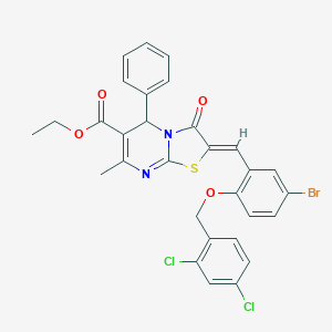 molecular formula C30H23BrCl2N2O4S B327959 ethyl 2-{5-bromo-2-[(2,4-dichlorobenzyl)oxy]benzylidene}-7-methyl-3-oxo-5-phenyl-2,3-dihydro-5H-[1,3]thiazolo[3,2-a]pyrimidine-6-carboxylate 
