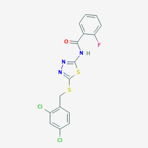 molecular formula C16H10Cl2FN3OS2 B327970 N-{5-[(2,4-dichlorobenzyl)sulfanyl]-1,3,4-thiadiazol-2-yl}-2-fluorobenzamide 