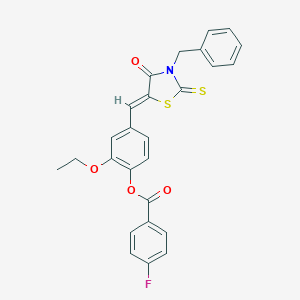 molecular formula C26H20FNO4S2 B327971 4-[(3-Benzyl-4-oxo-2-thioxo-1,3-thiazolidin-5-ylidene)methyl]-2-ethoxyphenyl 4-fluorobenzoate 