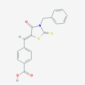molecular formula C18H13NO3S2 B327975 4-[(3-Benzyl-4-oxo-2-thioxo-1,3-thiazolidin-5-ylidene)methyl]benzoic acid 