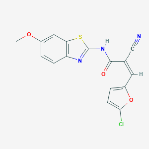 molecular formula C16H10ClN3O3S B327983 3-(5-chloro-2-furyl)-2-cyano-N-(6-methoxy-1,3-benzothiazol-2-yl)acrylamide 
