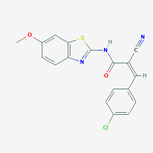 molecular formula C18H12ClN3O2S B327984 3-(4-chlorophenyl)-2-cyano-N-(6-methoxy-1,3-benzothiazol-2-yl)acrylamide 