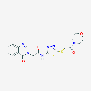 molecular formula C18H18N6O4S2 B327989 N-(5-{[2-(morpholin-4-yl)-2-oxoethyl]sulfanyl}-1,3,4-thiadiazol-2-yl)-2-(4-oxoquinazolin-3(4H)-yl)acetamide 
