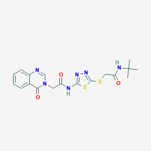 molecular formula C18H20N6O3S2 B327990 N-(5-{[2-(tert-butylamino)-2-oxoethyl]sulfanyl}-1,3,4-thiadiazol-2-yl)-2-(4-oxoquinazolin-3(4H)-yl)acetamide 