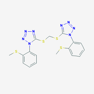 molecular formula C17H16N8S4 B327997 1-[2-(methylsulfanyl)phenyl]-5-{[({1-[2-(methylsulfanyl)phenyl]-1H-tetraazol-5-yl}sulfanyl)methyl]sulfanyl}-1H-tetraazole 