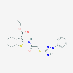 molecular formula C21H22N4O3S2 B328016 ethyl 2-({[(1-phenyl-1H-1,2,4-triazol-3-yl)sulfanyl]acetyl}amino)-4,5,6,7-tetrahydro-1-benzothiophene-3-carboxylate 