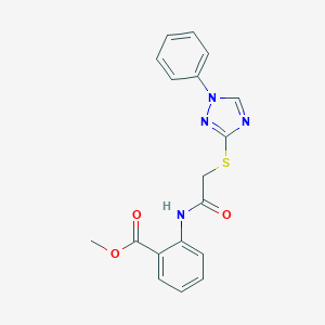 molecular formula C18H16N4O3S B328017 methyl 2-({[(1-phenyl-1H-1,2,4-triazol-3-yl)sulfanyl]acetyl}amino)benzoate 