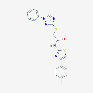 molecular formula C20H17N5OS2 B328023 N-[4-(4-methylphenyl)-1,3-thiazol-2-yl]-2-[(1-phenyl-1H-1,2,4-triazol-3-yl)thio]acetamide 
