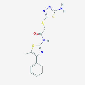 molecular formula C14H13N5OS3 B328027 2-[(5-amino-1,3,4-thiadiazol-2-yl)sulfanyl]-N-(5-methyl-4-phenyl-1,3-thiazol-2-yl)acetamide 