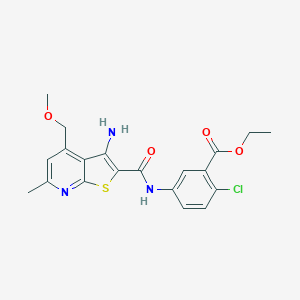 molecular formula C20H20ClN3O4S B328031 Ethyl 5-({[3-amino-4-(methoxymethyl)-6-methylthieno[2,3-b]pyridin-2-yl]carbonyl}amino)-2-chlorobenzoate 