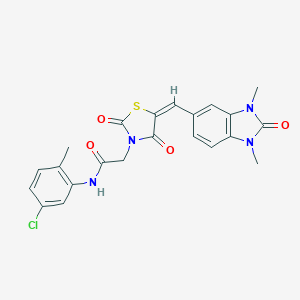 molecular formula C22H19ClN4O4S B328039 N-(5-chloro-2-methylphenyl)-2-{5-[(1,3-dimethyl-2-oxo-2,3-dihydro-1H-benzimidazol-5-yl)methylene]-2,4-dioxo-1,3-thiazolidin-3-yl}acetamide 