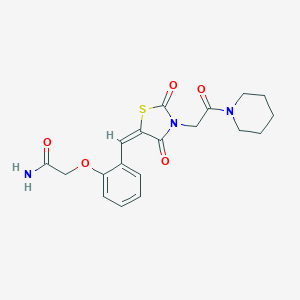 molecular formula C19H21N3O5S B328043 2-[2-({2,4-Dioxo-3-[2-oxo-2-(1-piperidinyl)ethyl]-1,3-thiazolidin-5-ylidene}methyl)phenoxy]acetamide 